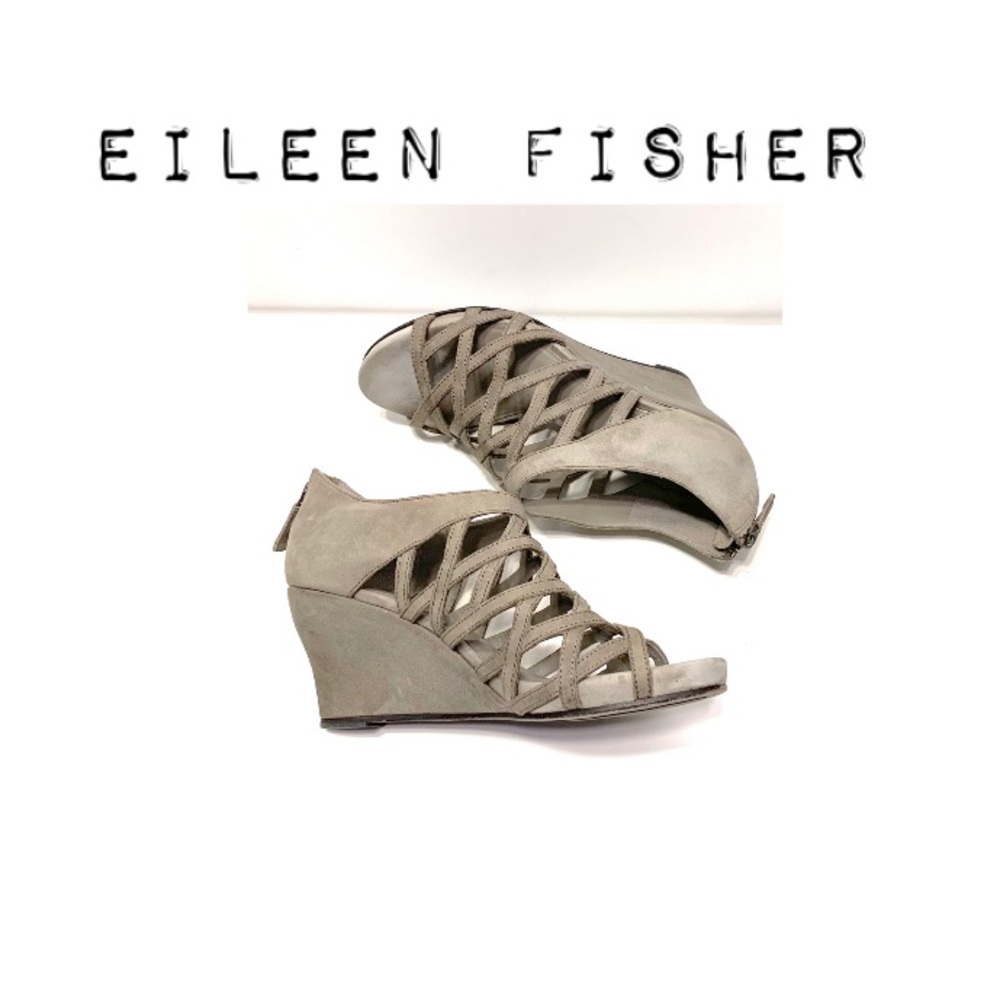 ☀️ 3/$25 Gray Eileen Fisher Caged Wedge Sandals